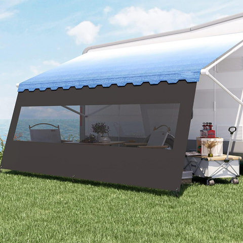 SHILI RV Awning Sun Shade Screen Sunshade 8' X 15' 3'' (Fit for 16' Awning)- Mesh Sunscreen Motorhome Camper Trailer Awning Shade Screen UV Blocker Completed Kits - 3 Year Warranty (Black)