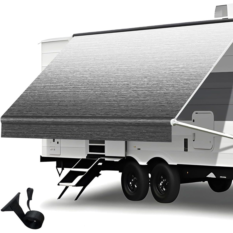 SHILI18' Rv Awning Fabric Replacement, 19oz Weatherproof Heavy Duty Anti-Fading Awning Replacement with Pull Strap, Outdoor Canopy for Camper, Trailer, Motorhome, BLACK Fade, (Fabric 17'2