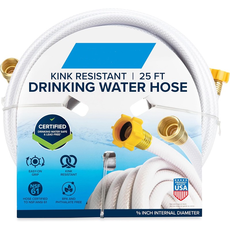 TastePURE 25-Ft Water Hose - RV Drinking Water Hose Contains No Lead, No BPA & No Phthalate - Features Diamond-Hatch Reinforced PVC Design - 5/8” Inside Diameter, Made in the USA (22783)