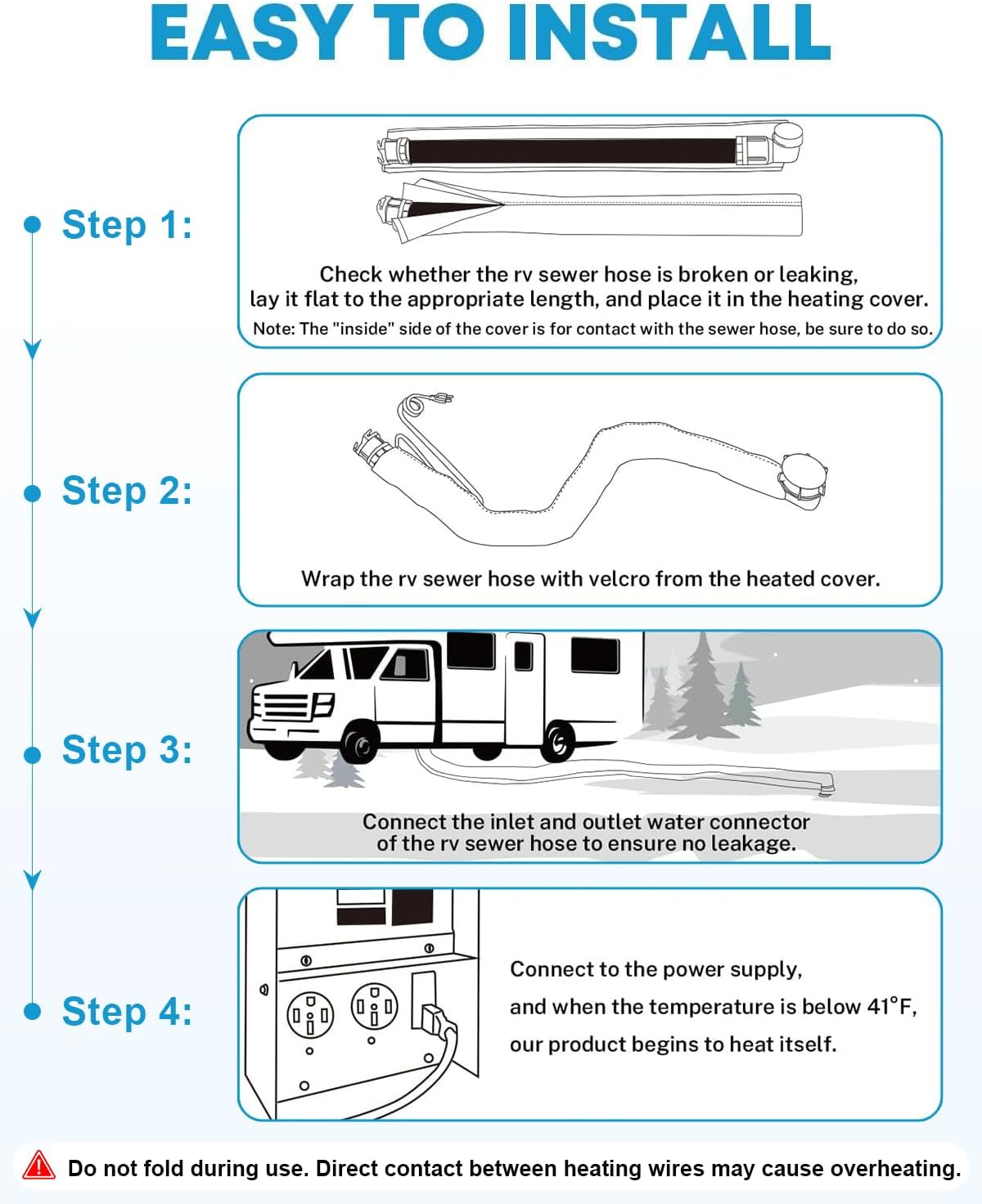 10FT Heated RV Sewer Hose Sleeve, Avoid Freezing at -45°F with Energy Saving Thermostat, Insulated Waterproof Heated Cover for RV Sewer Hose (Not Included), RV Winter Accessories for RV Camper