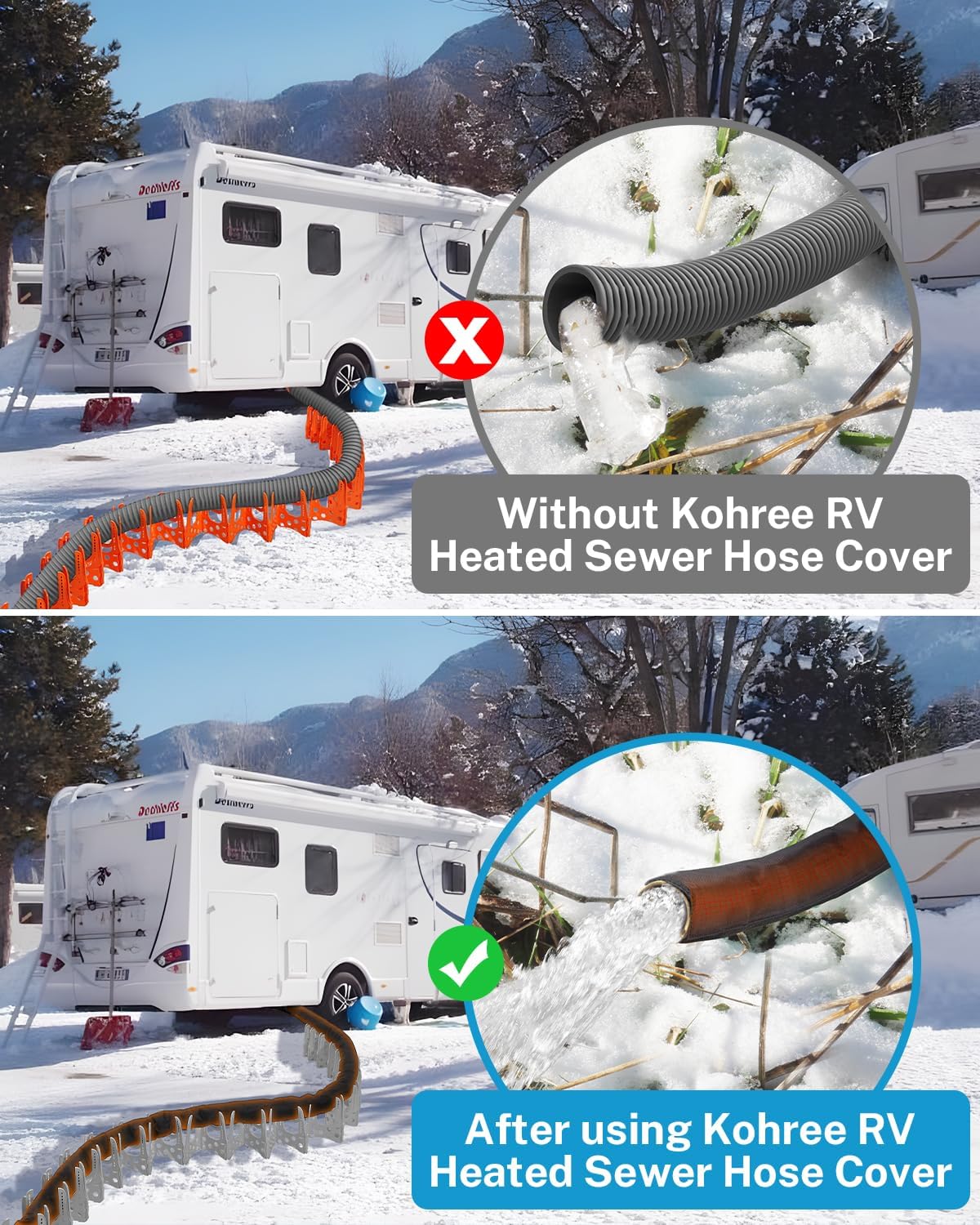 10FT Heated RV Sewer Hose Sleeve, Avoid Freezing at -45°F with Energy Saving Thermostat, Insulated Waterproof Heated Cover for RV Sewer Hose (Not Included), RV Winter Accessories for RV Camper