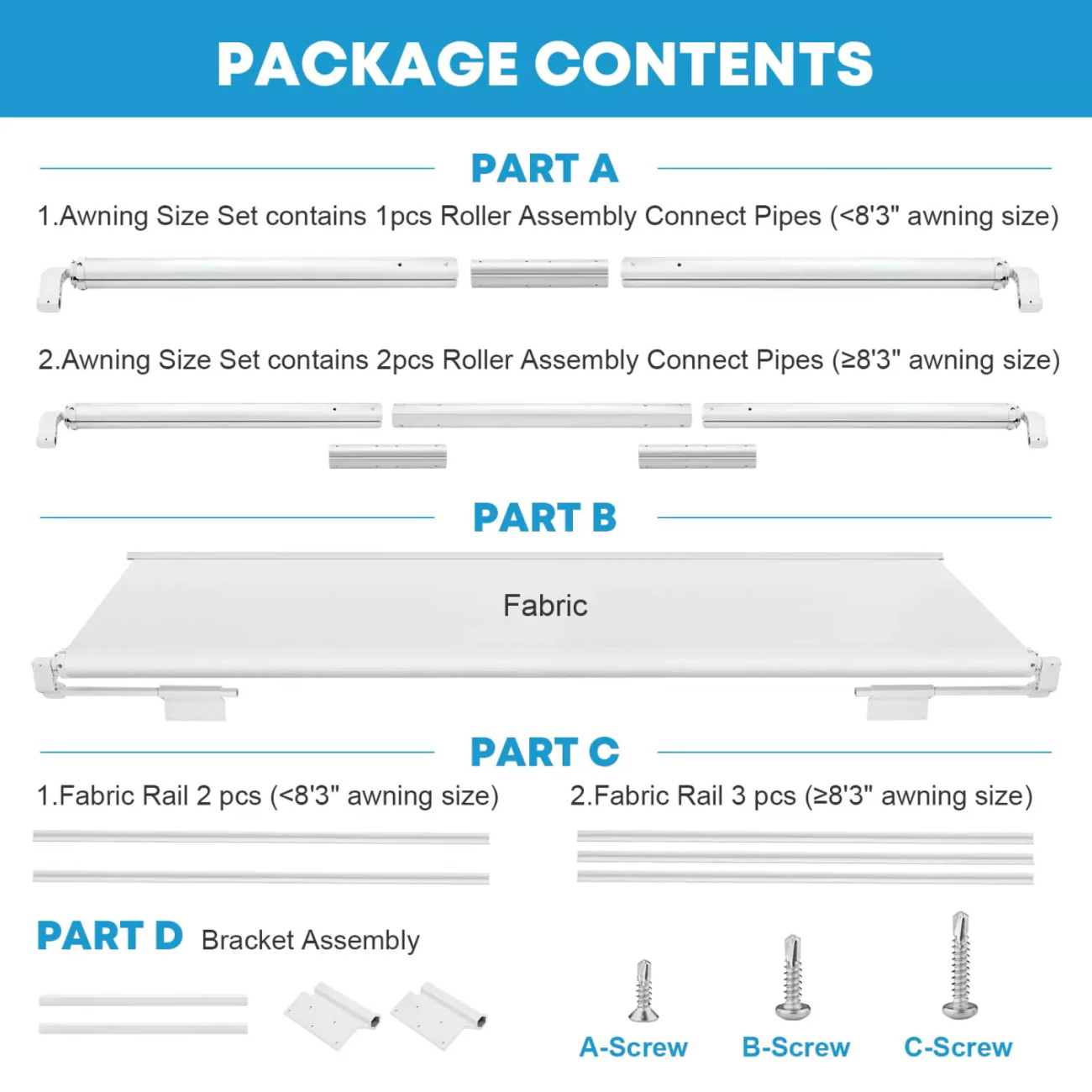 SHILI RV Slide Topper Awning, Slide Out Awning Kit Cover Assembly, Modular Camper Slideout Topper Protection for RVs, 5th Wheels,Travel Trailers and Motorhomes, white, 7'3
