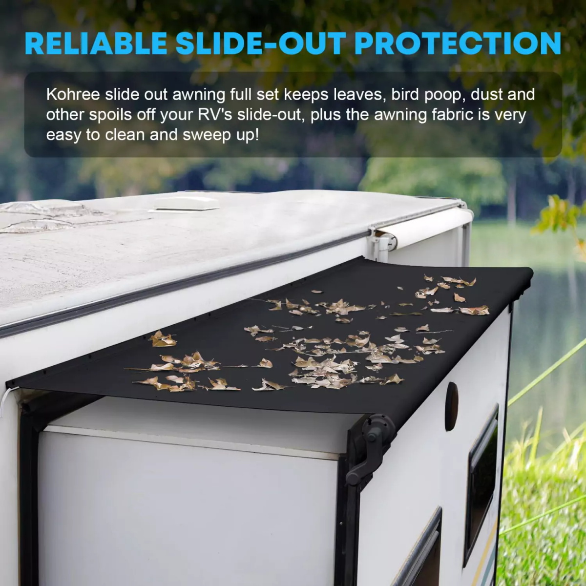 SHILI RV Slide Topper Awning, Slide Out Awning Kit Cover Assembly, Modular Camper Slideout Topper Protection for RVs, 5th Wheels,Travel Trailers and Motorhomes, Black, 7'3