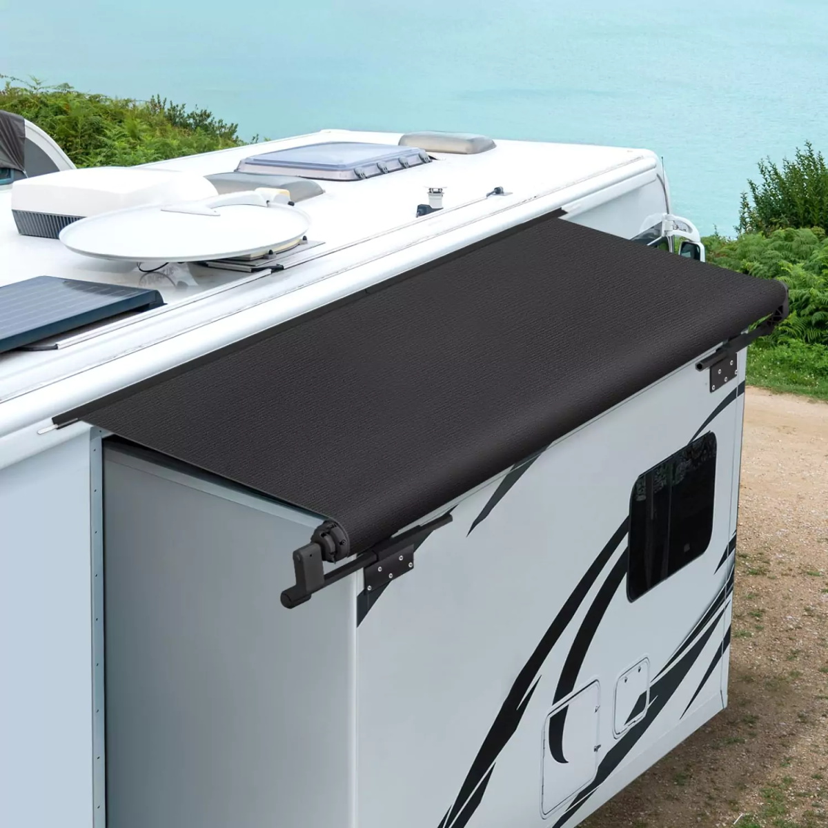 SHILI RV Slide Topper Awning, Slide Out Awning Kit Cover Assembly, Modular Camper Slideout Topper Protection for RVs, 5th Wheels,Travel Trailers and Motorhomes, Black, 7'3