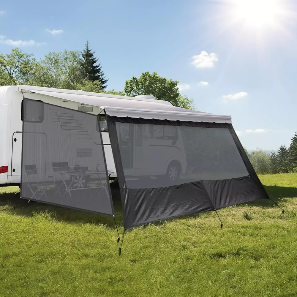 SHILI RV Awning Sun Shade Screen Sunshade 8' X 15' 3'' (Fit for 16' Awning)- Mesh Sunscreen Motorhome Camper Trailer Awning Shade Screen UV Blocker Completed Kits - 3 Year Warranty (Black)