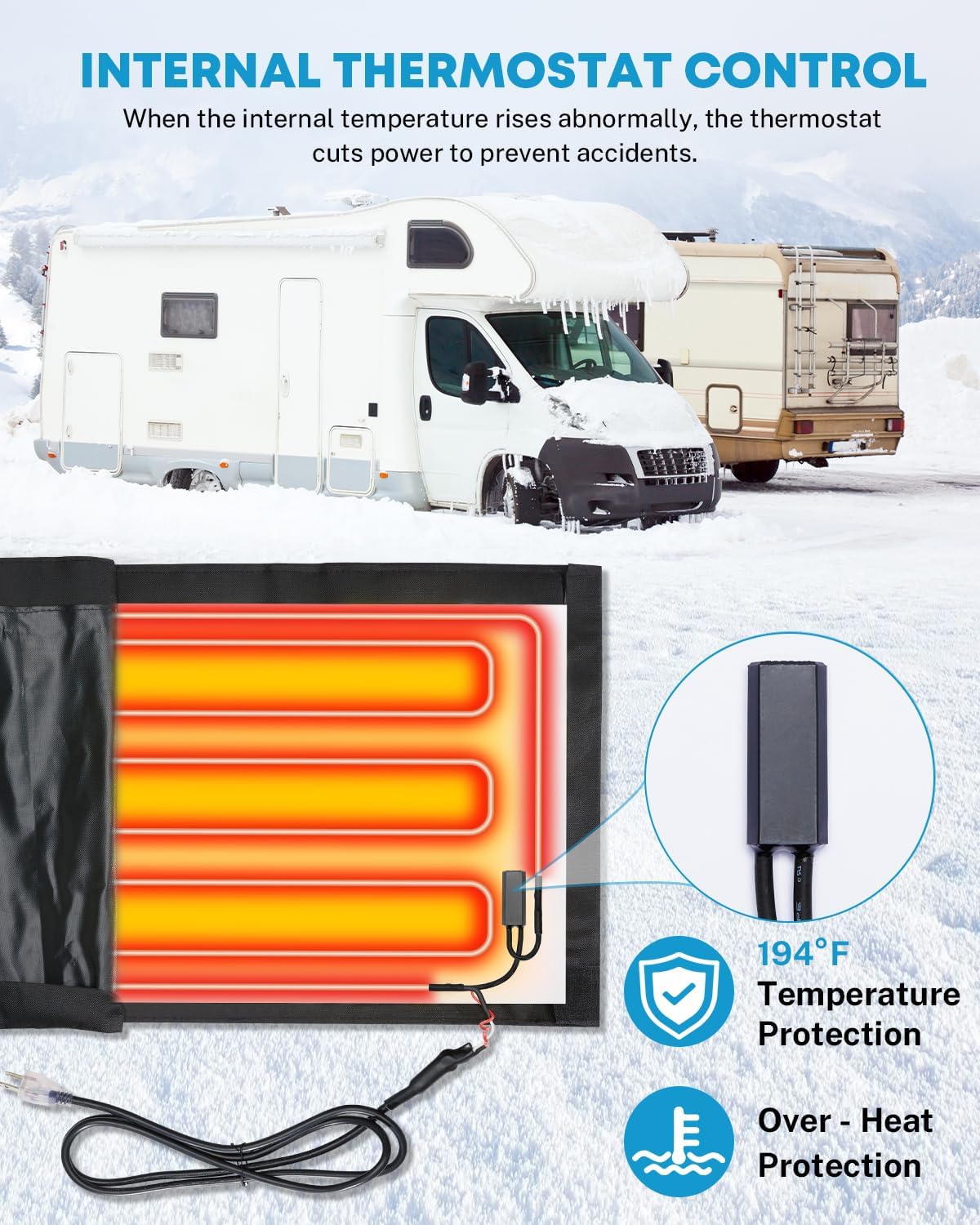 10FT Heated RV Sewer Hose Sleeve, Avoid Freezing at -45°F with Energy Saving Thermostat, Insulated Waterproof Heated Cover for RV Sewer Hose (Not Included), RV Winter Accessories for RV Camper