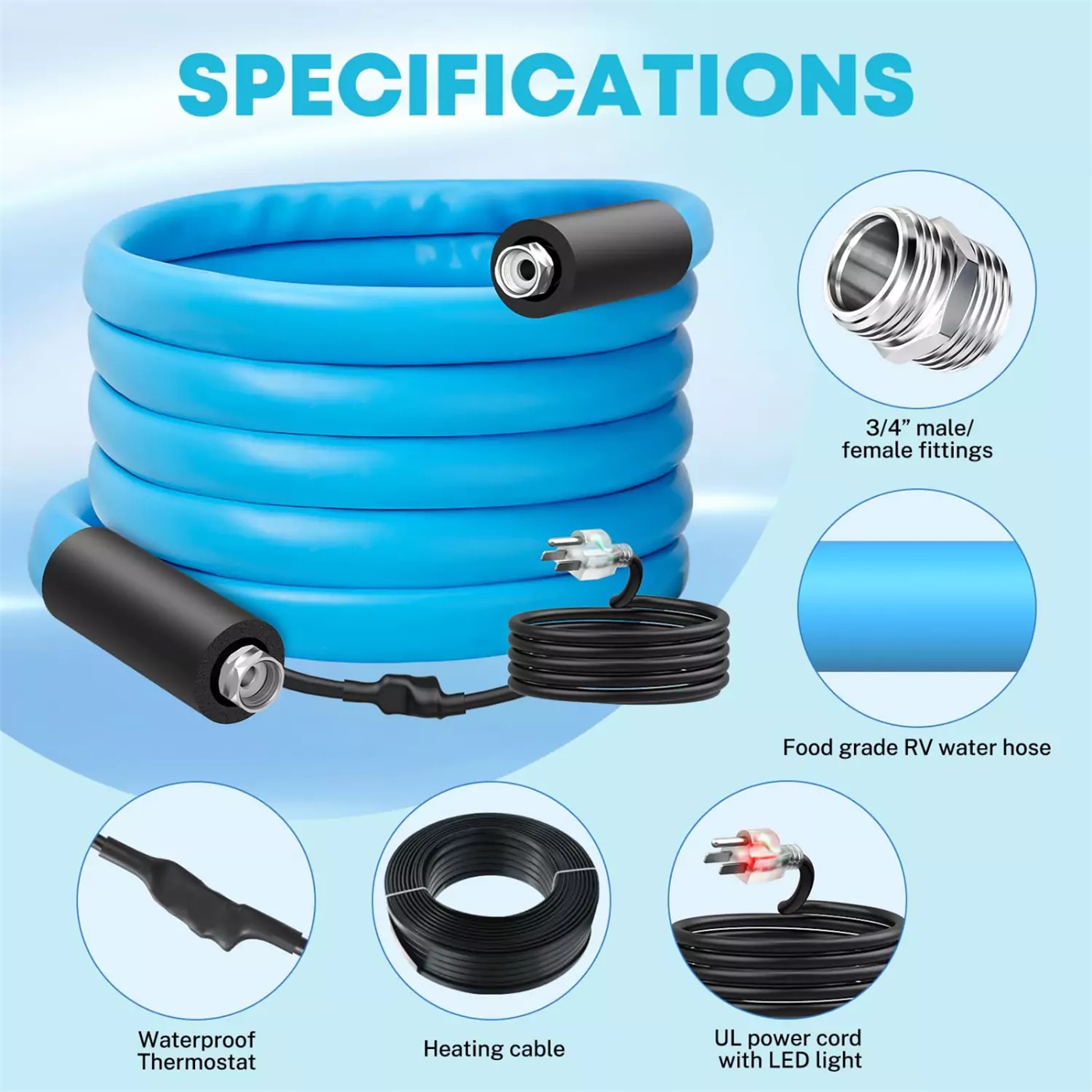 NSF61 NSF372 25FT RV Water Hose with Storage Bag, 5/8'' Premium Drinking Water Hose Leak Free, No Kink and Flexible Garden Hose for RV, Camper, Truck, Car - Blue