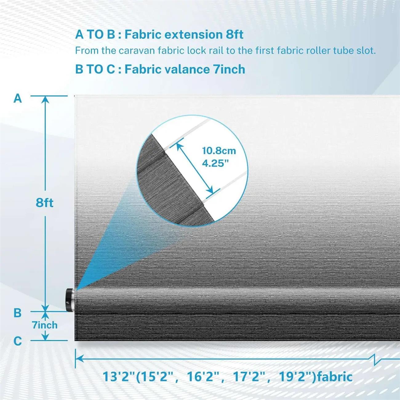 SHILI 18' RV Awning Fabric Replacement, 19oz Weatherproof Heavy Duty Anti-Fading Awning Replacement with Pull Strap, Outdoor Canopy for Camper, Trailer, Motorhome, BLACK Fade, (Fabric 17'2