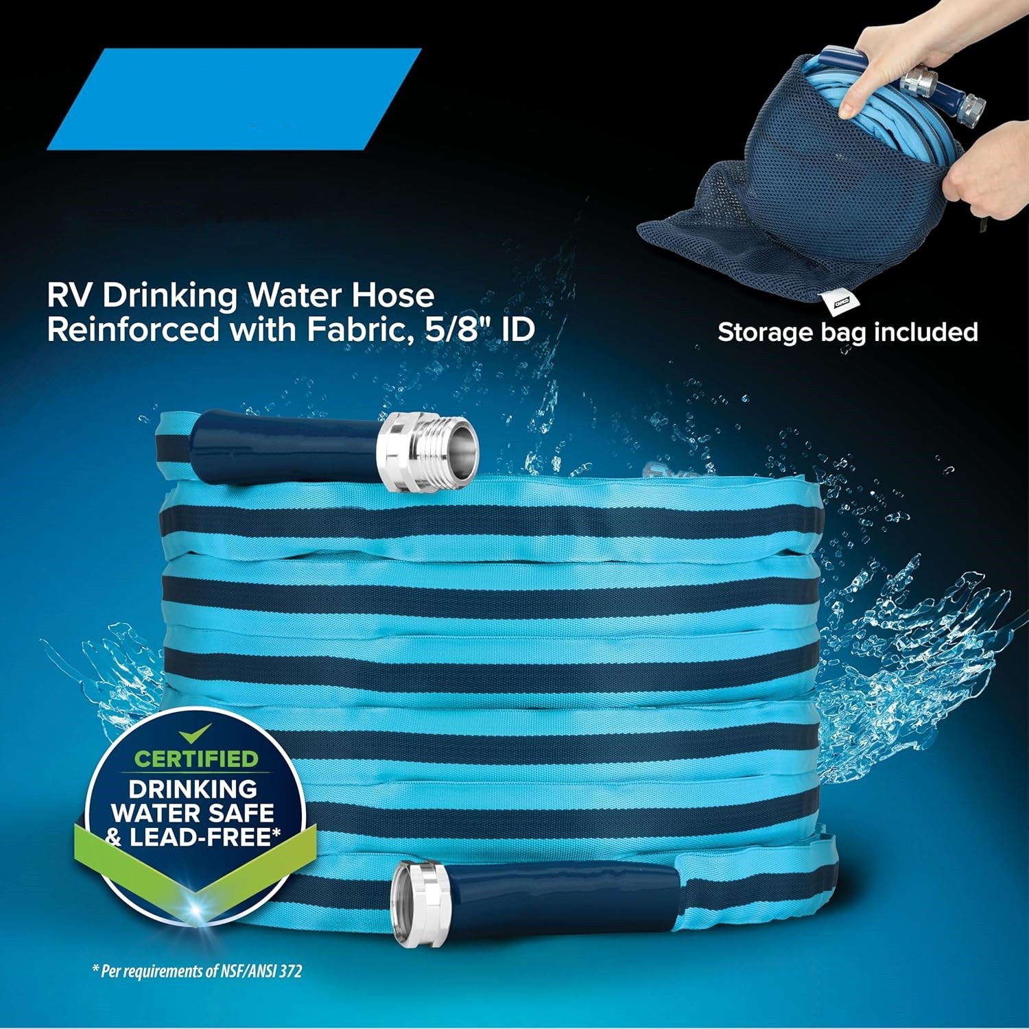 NSF61-25ft Drinking Water Hose - RV Drinking Water Hose Reinforced with Fabric & Ultra Lightweight - Contains No Lead, No BPA & No Phthalate - Abrasion Resistant 